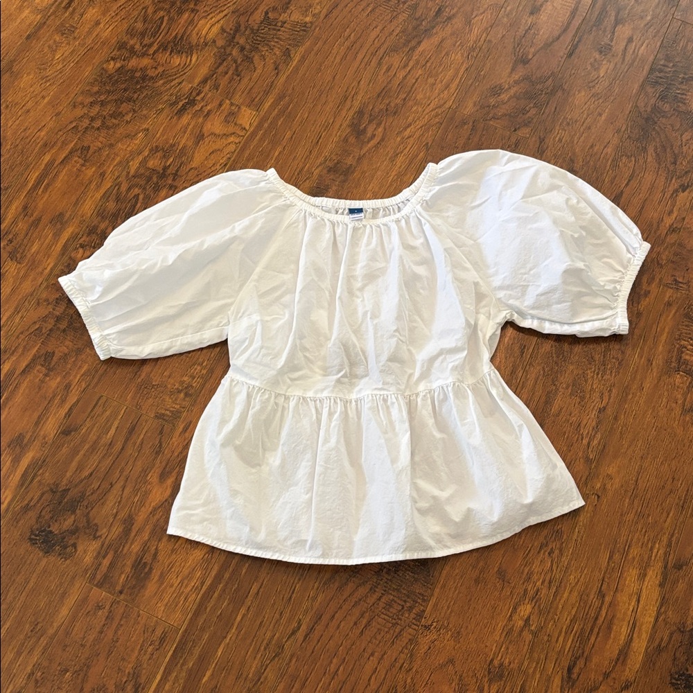 Old Navy Puff Sleeve 100% cotton  Babydoll Blouse key hole in back Size S